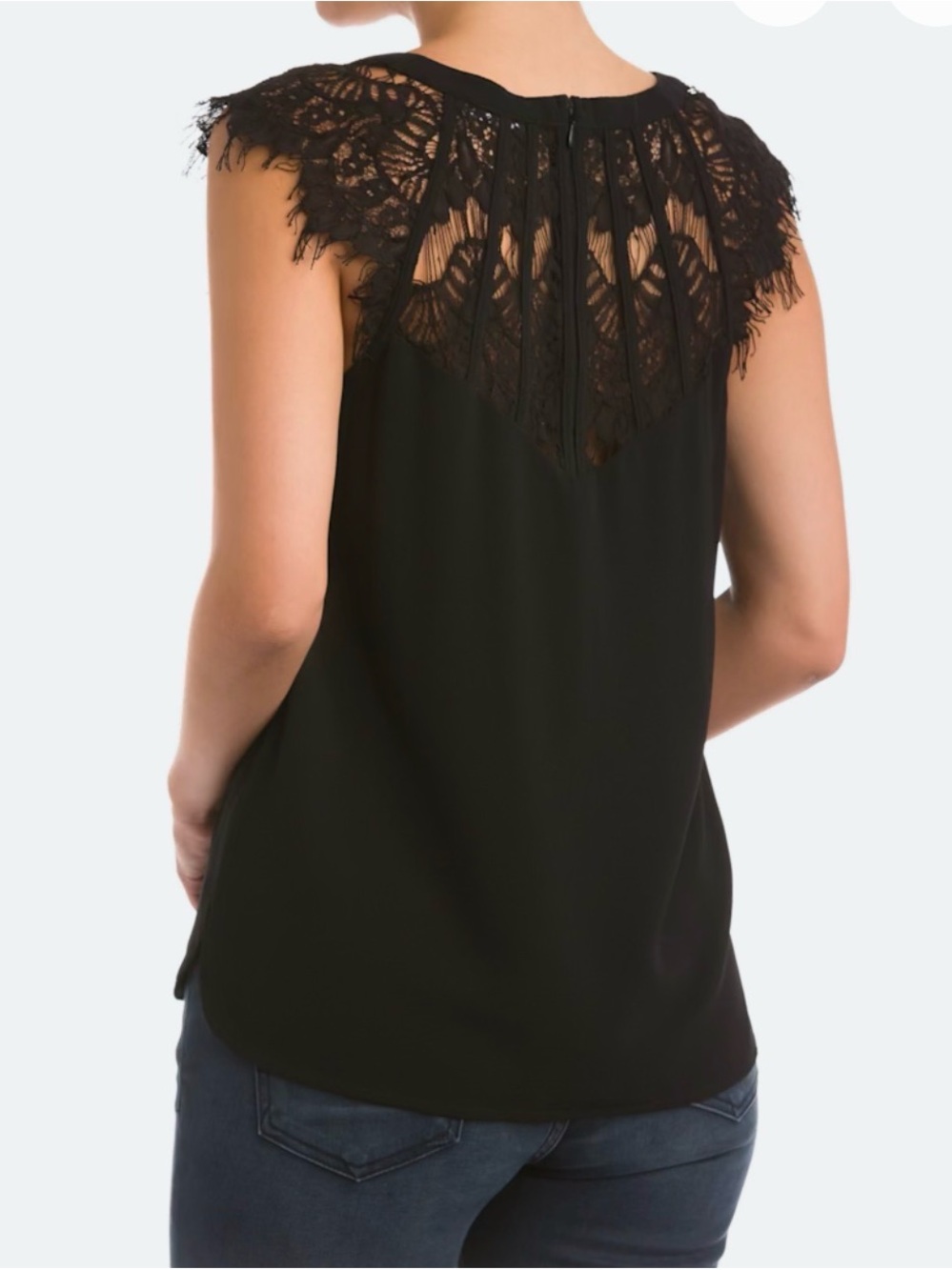 41 Hawthorn Black, Jarred Lace Detail Cap Sleeve Blouse, Women’s Small, NWT